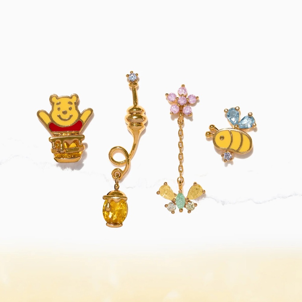Disney Winnie the Pooh Gold and Multicolor Earrings Set